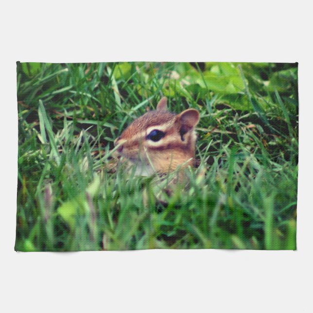 Cute Baby Chipmunk Peeking Wildlife Kökshandduk (Horisontell)