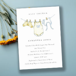 Cute Baby Clothesline Gult Baby Shower Inbjudan