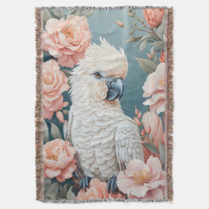 Cute Baby Cockatoo Parrot Soft Rosa Flowers Filt