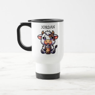 Cute Baby Cow Drinking Boba Kawaii Tecknad Resemugg