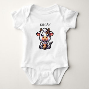 Cute Baby Cow Drinking Boba Kawaii Tecknad T Shirt