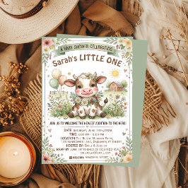 Cute Baby Cow Floral Farmhouse Baby Shower  Inbjudningar