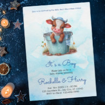 Cute Baby Cow i Bucket Blue Baby Shower en pojke