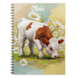 Cute Baby Cow i fält i Daisy Land Anteckningsbok