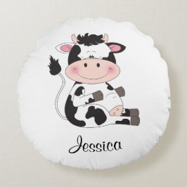 Cute Baby Cow-Tecknad Rund Kudde