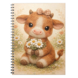 Cute Baby Cow with Daisies – Whimsical Farm Anteckningsbok