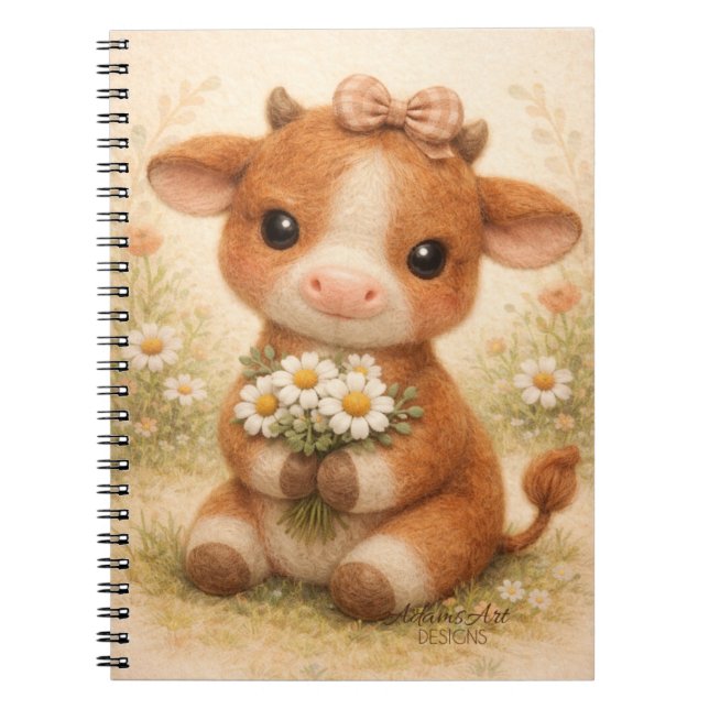 Cute Baby Cow with Daisies – Whimsical Farm Anteckningsbok (Framsidan)