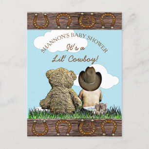 Cute Baby Cowboy och Nalle Baby Shower Inbjudan