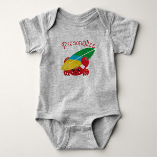 Cute Baby Crab med Surfboard Red Personlig T Shirt
