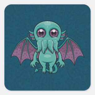 Cute Baby Cthulhu Monster Fyrkantigt Klistermärke