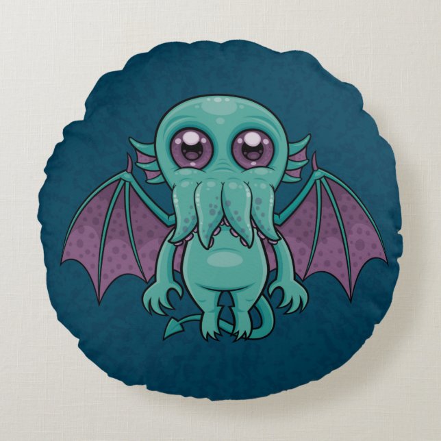 Cute Baby Cthulhu Monster Rund Kudde (Framsidan)