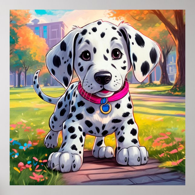 Cute baby dalmatian i stadsparken poster (Framsidan)