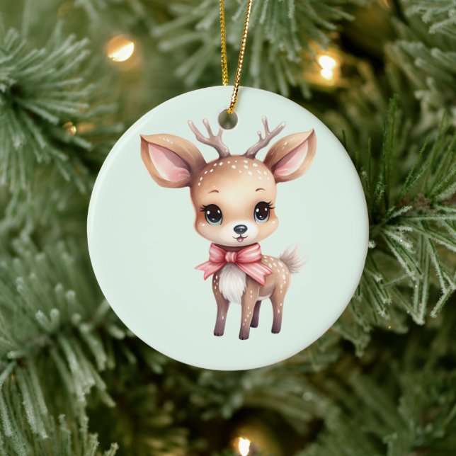 Cute Baby Deer Cartoon Illustration Julgransprydnad Keramik (Träd)