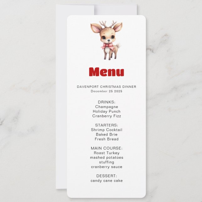 Cute Baby Deer Cartoon Illustration Menu Inbjudningar (Framsida)