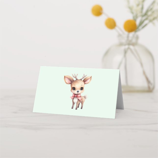 Cute Baby Deer Cartoon Illustration Placeringskort (Framsida)