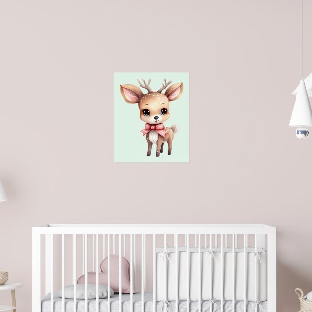 Cute Baby Deer Cartoon Illustration Poster (Barnkammare 2)
