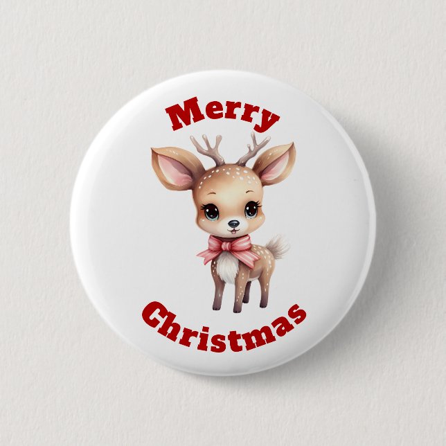 Cute Baby Deer Cartoon Merry Christmas  Knapp (Framsida)