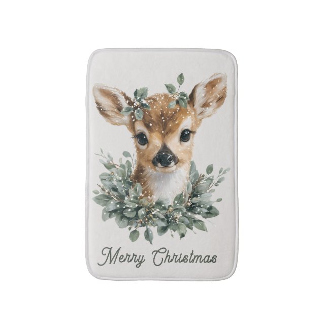 Cute Baby Deer Merry Christmas – Watercolor Fawn  Badrumsmatta (Framsidan (Vertikal))