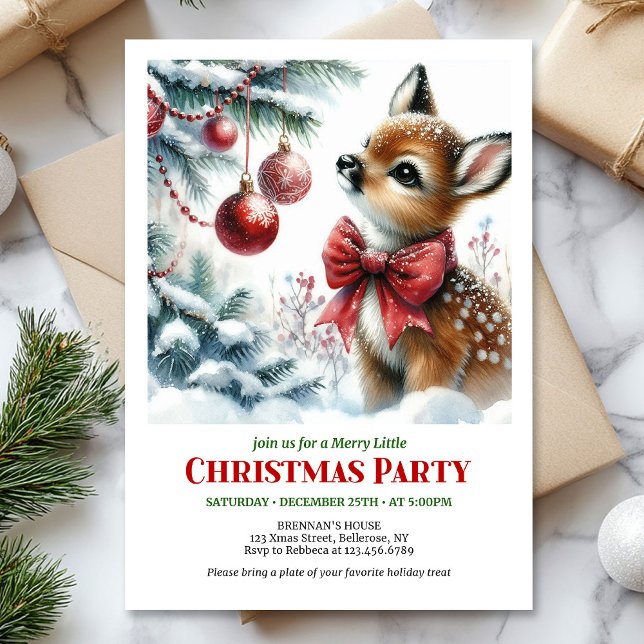 Cute baby deer winter scene Christmas party invite Inbjudningar (Cute baby deer winter scene Christmas party invitation)