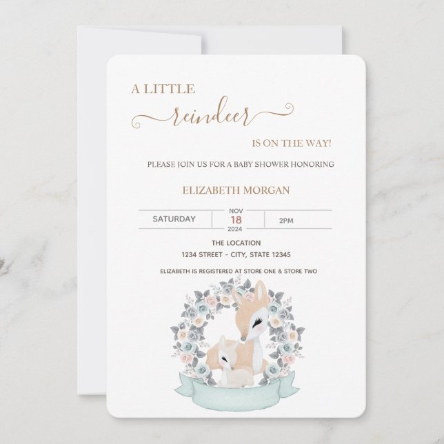 Cute Baby Deers Ro Baby Shower Inbjudningar (Framsida)