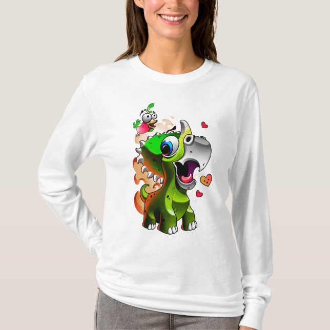 Cute Baby Dino & Bird Friends - Tecknad Dino Kärle T Shirt (Framsida)