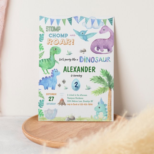 Cute Baby Dino Dinosaur Jungle Blue Birthday Inbjudningar (Skapare uppladdad)