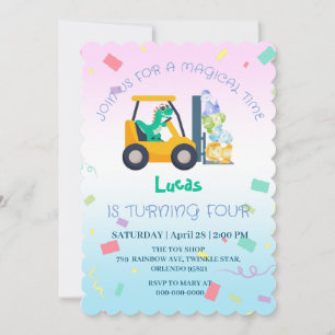 Cute baby dinosauer traktor Lastbil Birthday DIY N Inbjudningar