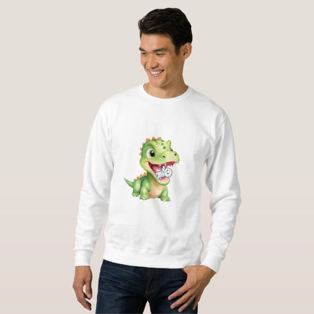 Cute baby Dinosaur äter skeleton mummy Halloween Lång Ärmad Tröja (Hel framsida)