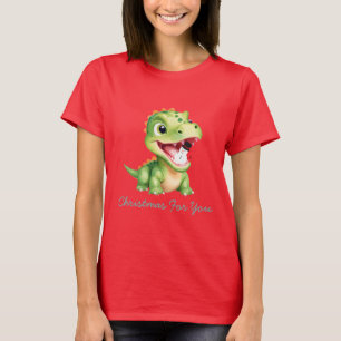Cute baby Dinosaur äter snögubbe jul, party gif T Shirt