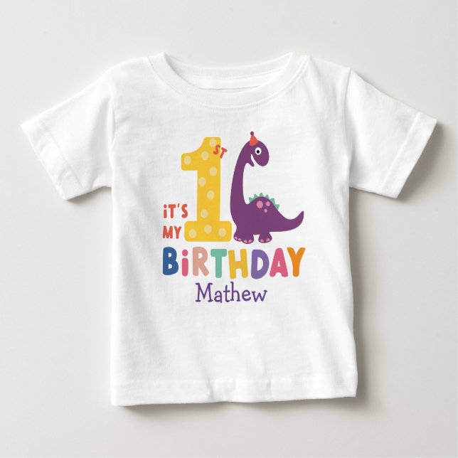 Cute Baby Dinosaur Det är min första födelsedag T Shirt (Framsida)
