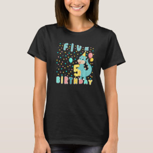 Cute Baby Dinosaur Fem år Grattis på födelsedagen T Shirt