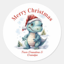 Cute Baby Dinosaur God jul Runt Klistermärke