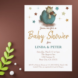 Cute Baby Dinosaur Hatching Neutralt Baby Shower Inbjudningar