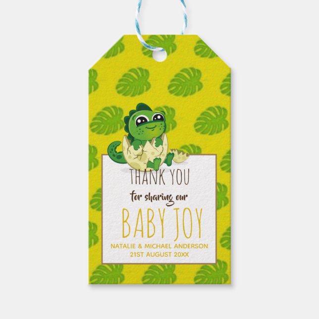 Cute Baby Dinosaur Hatching Shower Party Jurassic Presentetikett (Framsidan)