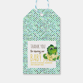 Cute Baby Dinosaur Hatching Shower Party Polkadot Presentetikett