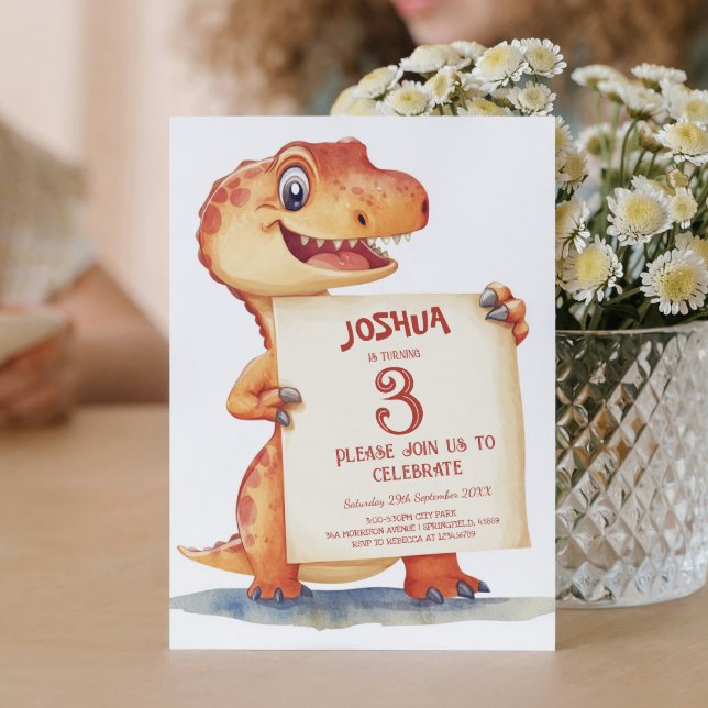 Cute Baby Dinosaur jag undertecknar Barns födelsed Inbjudningar (Skapare uppladdad)