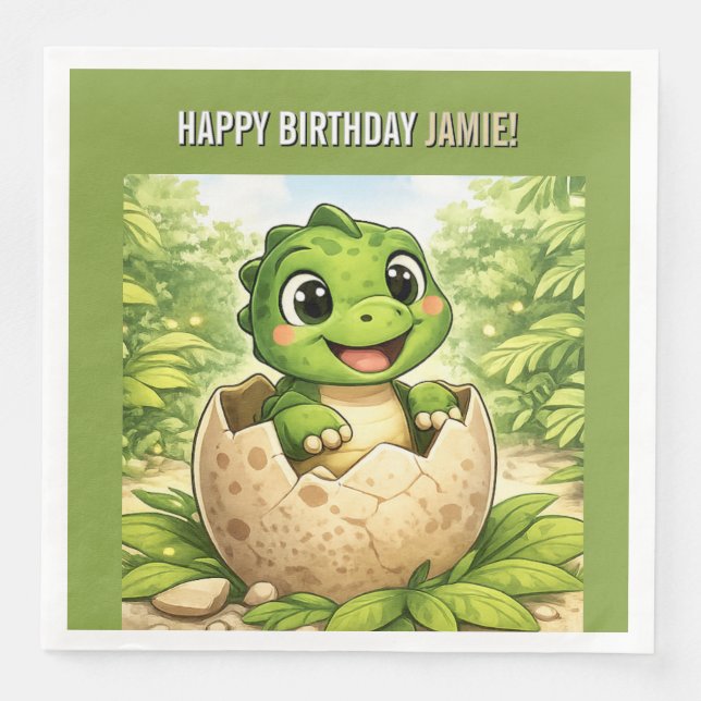 Cute Baby Dinosaur Kids Birthday Party Pappersservett (Framsida)