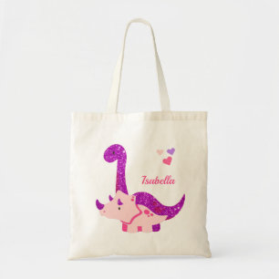 Cute Baby Dinosaur Lila Personlig Tygkasse