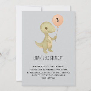 Cute Baby Dinosaur med Blegon Birthday Inbjudningar