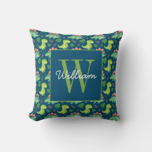 Cute Baby Dinosaur Mönster Monogram & Namn Anpassn Kudde