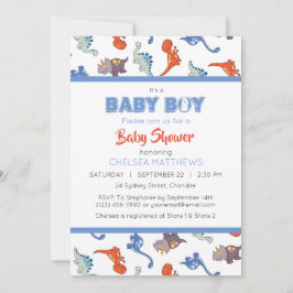 Cute Baby Dinosaur Mönster Print Personlig Inbjudningar