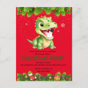 Cute baby Dinosaur som håller snögubbe jul party Vykort