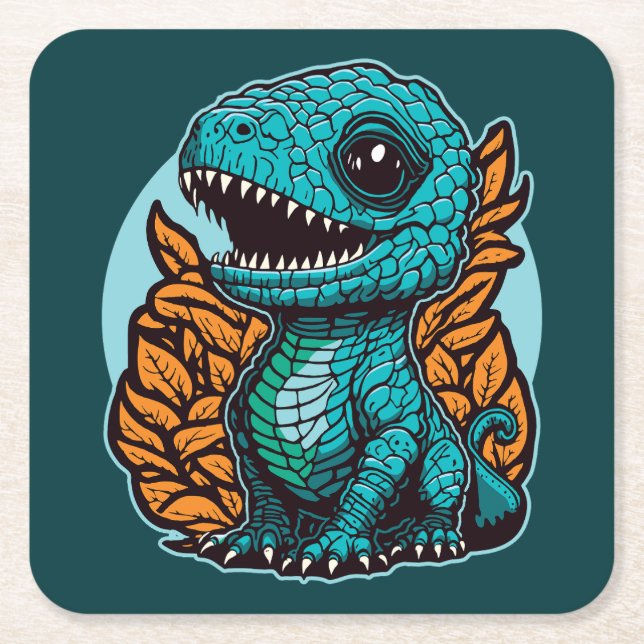 Cute Baby Dinosaur Underlägg Papper Kvadrat (Framsidan)