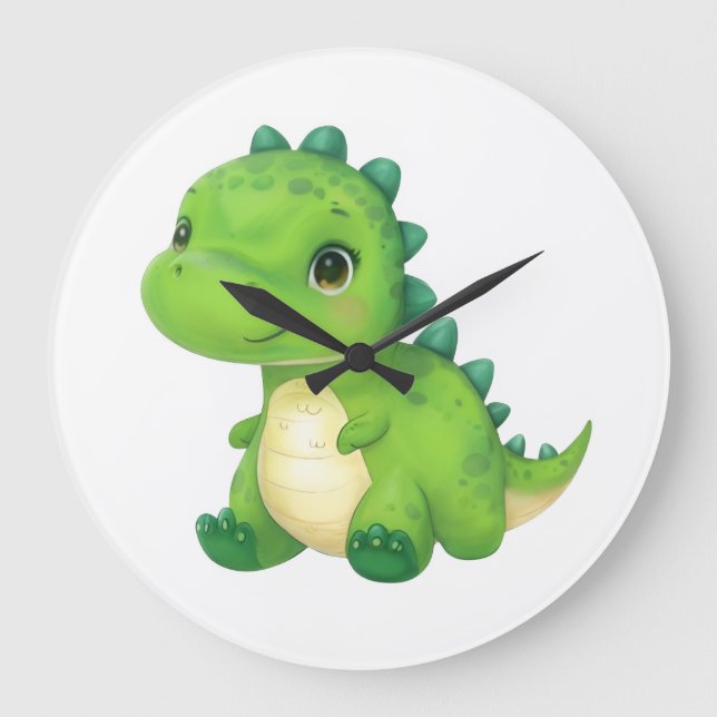 Cute Baby Dinosaur Wall Clock för barn Room Stor Klocka (Framsida)