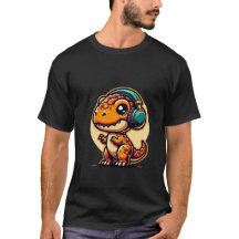 Cute baby dinosaurie med hörlurar
