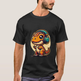 Cute baby dinosaurie med hörlurar t shirt