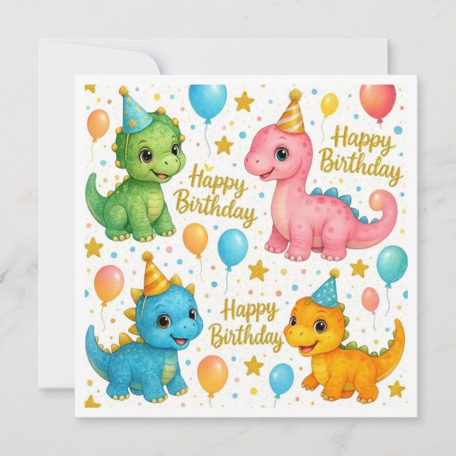 Cute baby dinosaurs födelsedagskort för barn! julkort (Framsida)