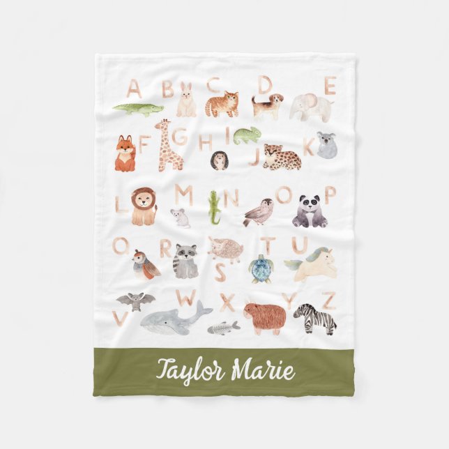 Cute Baby djur Alphabet Fleecefilt (Framsidan)