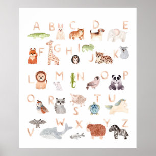 Cute Baby djur Alphabet Poster
