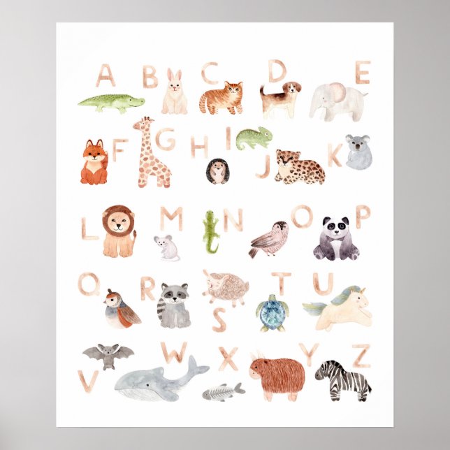 Cute Baby djur Alphabet Poster (Framsidan)